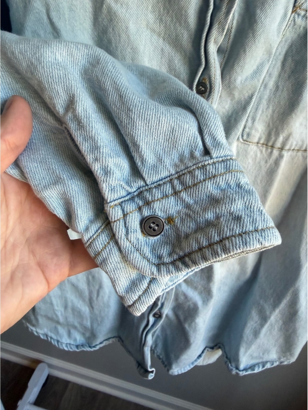 Risen 100% cotton light wash denim button up long sleeve shirt - Picture 5 of 12